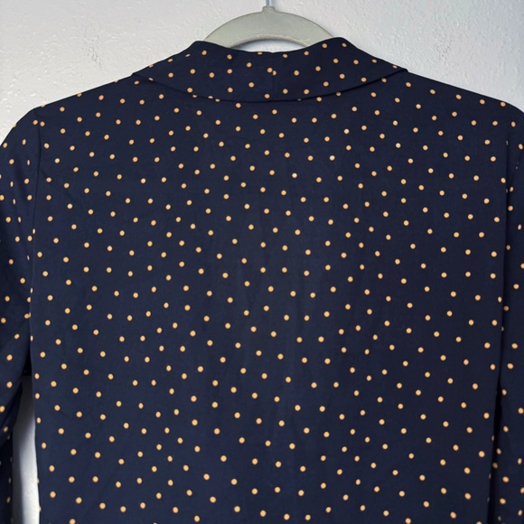 Zara navy blue orange polka dot long sleeve warp top blouse top XS - Picture 5 of 9